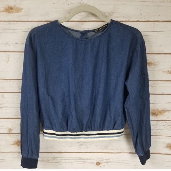 💙 Zara chambray long sleeved crop top - Picture 1 of 4